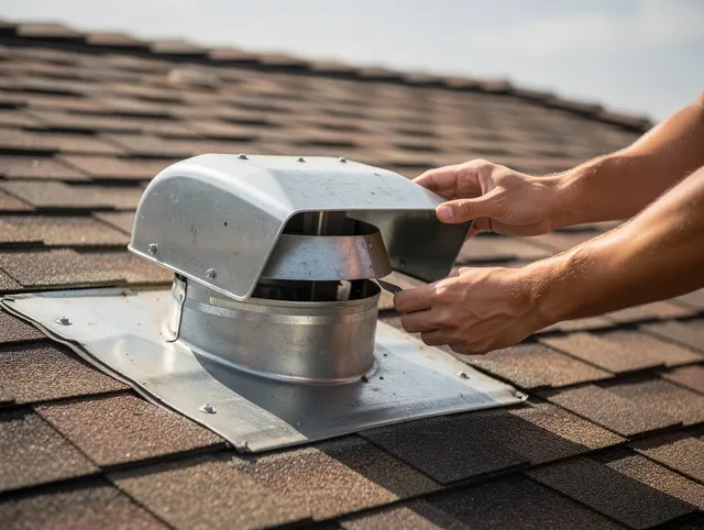 Rocky Hill Dryer Vent Cleaning certified technician safely cleaning a roof-mounted dryer vent in Rocky Hill