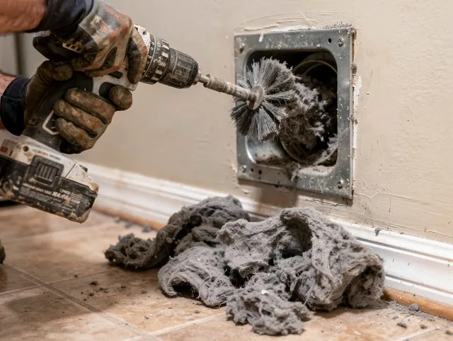 Certified Rocky Hill Dryer Vent Cleaning technician performing dryer vent cleaning in Rocky Hill