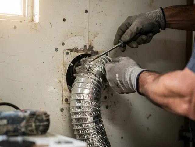 Rocky Hill Dryer Vent Cleaning technician performing precise dryer vent hose installation in Rocky Hill