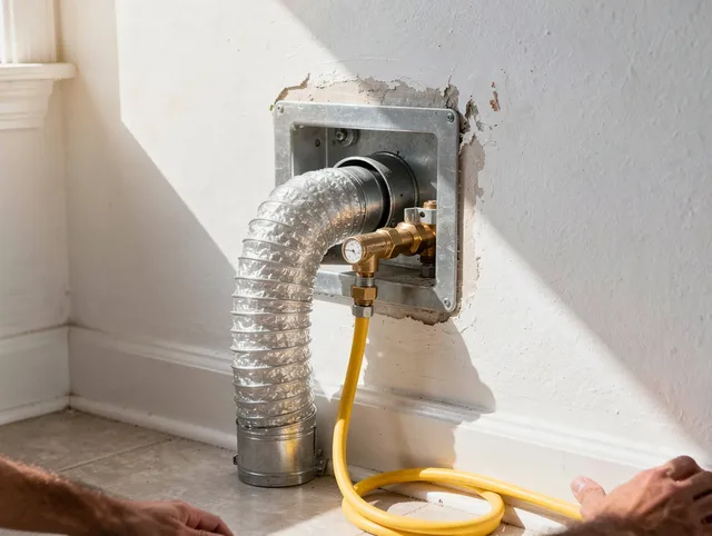 Rocky Hill Dryer Vent Cleaning certified technician performing specialized gas dryer vent cleaning in Rocky Hill